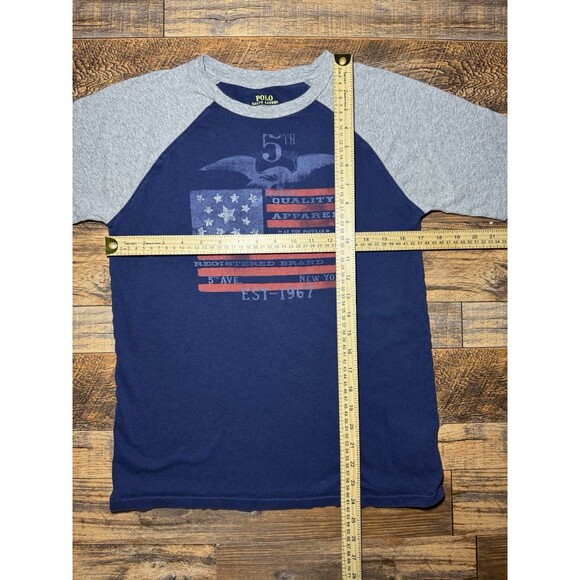 Ralph‎ Lauren Boys Graphic T-Shirt Blue Gray Raglan L 14-16 - Picture 4 of 4